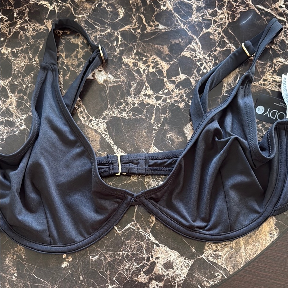 Cotton On Body Black Underwire Bra Swim Top with Adjustable Straps